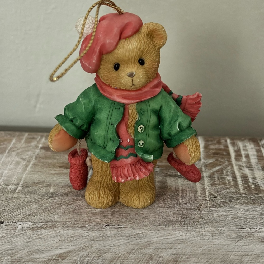 Cherished Teddies Festive Bear in Green and Red ornament